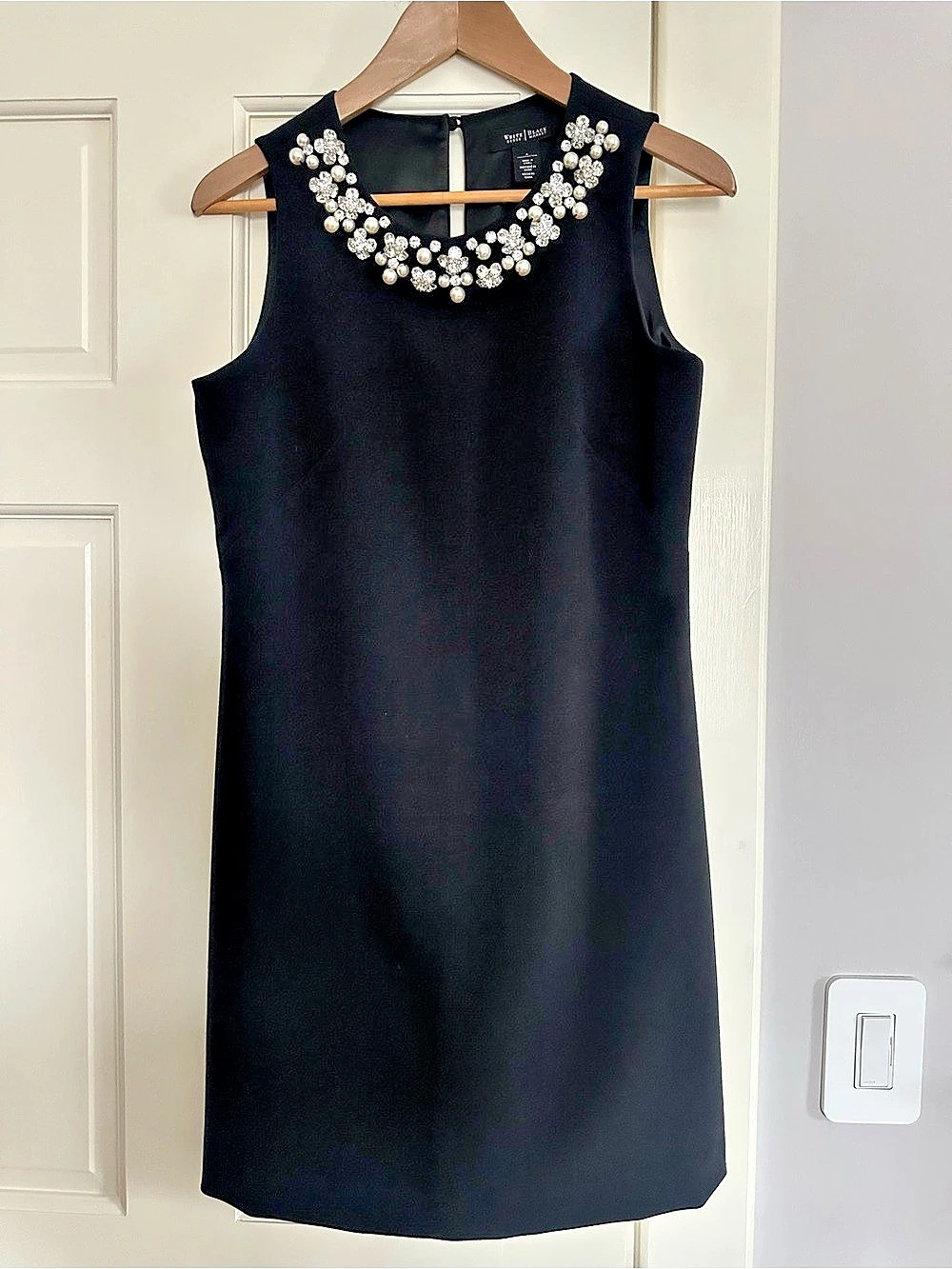 White House Black Market Embellished Neck Mini Dress in Black Like New